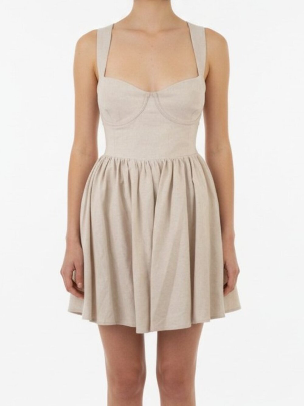 NWT Meshki Loz Tie Back Natural Linen Mini Dress Womens L *blemishes*